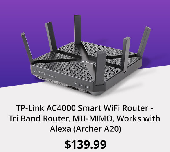 TP-Link AC4000 Smart WiFi Router - Tri Band Router, MU-MIMO, Works with Alexa (Archer A20)