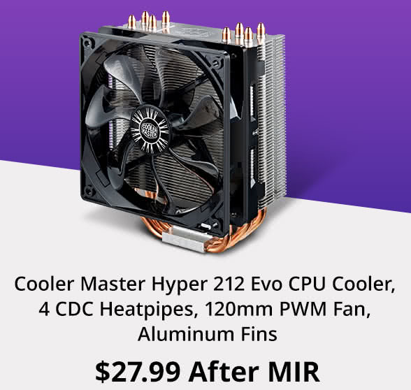 Cooler Master Hyper 212 Evo CPU Cooler, 4 CDC Heatpipes, 120mm PWM Fan, Aluminum Fins