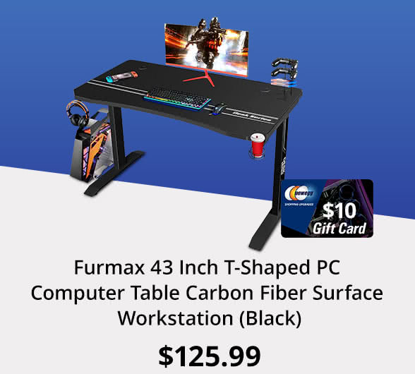 Furmax 43 Inch T-Shaped PC Computer Table Carbon Fiber Surface Workstation (Black)