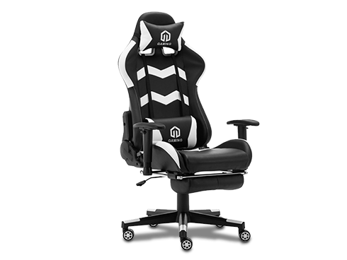 LSSPAID Adjustable High Back Gaming Chair w/ Headrest, Footrest and Lumbar Cushion, Black/White