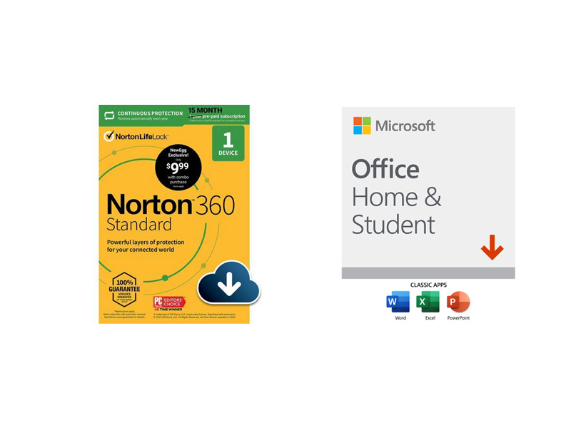 Microsoft Office Home & Student 2019 Download + Norton 360 Standard - Antivirus Software Combo
