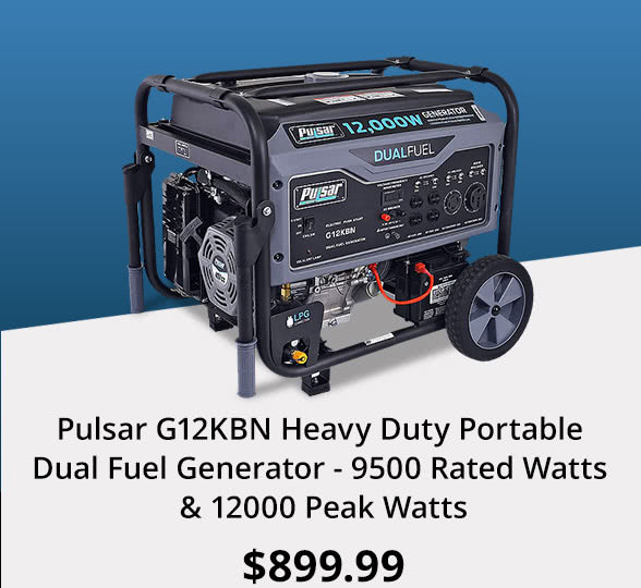 Pulsar G12KBN Heavy Duty Portable Dual Fuel Generator - 9500 Rated Watts & 12000 Peak Watts