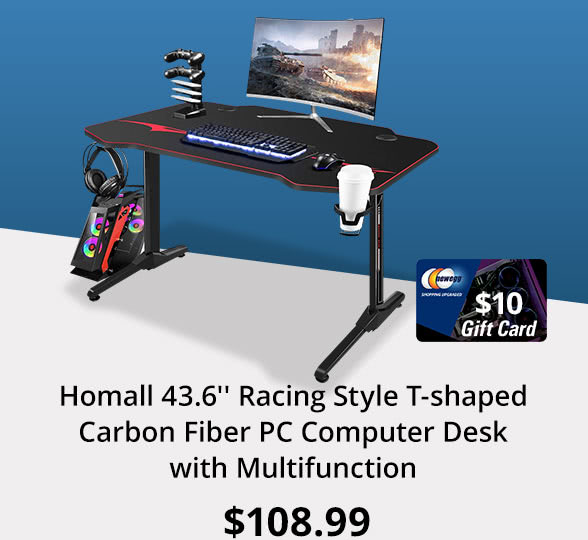 Homall 43.6'' Racing Style T-shaped Carbon Fiber PC Computer Desk with Multifunction