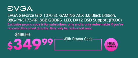 EVGA GeForce GTX 1070 SC GAMING ACX 3.0 Black Edition, 08G-P4-5173-KR, 8GB GDDR5, LED, DX12 OSD Support (PXOC)