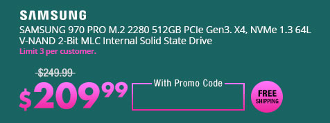 SAMSUNG 970 PRO M.2 2280 512GB PCIe Gen3. X4, NVMe 1.3 64L V-NAND 2-Bit MLC Internal Solid State Drive