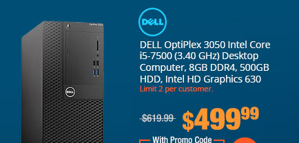 DELL OptiPlex 3050 Intel Core i5-7500 (3.40 GHz) Desktop Computer, 8GB DDR4, 500GB HDD, Intel HD Graphics 630