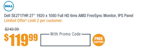 Dell SE2717HR 27" 1920 x 1080 Full HD 6ms AMD FreeSync Monitor, IPS Panel