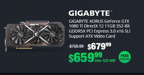 GIGABYTE AORUS GeForce GTX 1080 Ti DirectX 12 11GB 352-Bit GDDR5X PCI Express 3.0 x16 SLI Support ATX Video Card