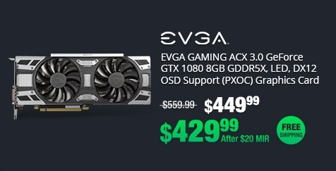 EVGA GAMING ACX 3.0 GeForce GTX 1080 8GB GDDR5X, LED, DX12 OSD Support (PXOC) Graphics Card