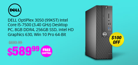 DELL OptiPlex 3050 (99K5T) Intel Core i5-7500 (3.40 GHz) Desktop PC, 8GB DDR4, 256GB SSD, Intel HD Graphics 630, Win 10 Pro 64-Bit