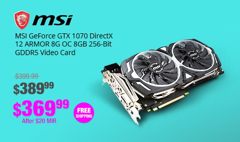 MSI GeForce GTX 1070 DirectX 12 ARMOR 8G OC 8GB 256-Bit GDDR5 Video Card