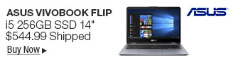 Newegg Flash - ASUS Vivobook Flip 14.0" Full HD Touchscreen 2-in-1 Notebook, Intel Dual-Core i5-7200U Upto 3.1GHz, 6GB DDR4, 256GB SSD, Card Reader, VGA, Wifi, Bluetooth, USB, Windows 10 Professional 64Bit