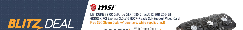 MSI DUKE 8G OC GeForce GTX 1080 DirectX 12 8GB 256-Bit GDDR5X PCI Express 3.0 x16 HDCP-Ready SLI-Support Video Card