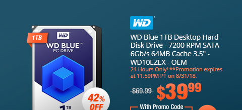 WD Blue 1TB Desktop Hard Disk Drive - 7200 RPM SATA 6Gb/s 64MB Cache 3.5" - WD10EZEX - OEM