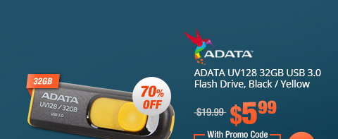 ADATA UV128 32GB USB 3.0 Flash Drive, Black / Yellow