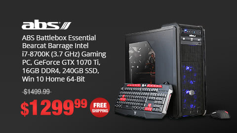 ABS Battlebox Essential Bearcat Barrage Intel i7-8700K (3.7 GHz) Gaming PC, GeForce GTX 1070 Ti, 16GB DDR4, 240GB SSD, Win 10 Home 64-Bit 