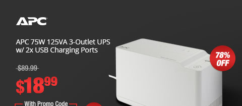 APC 75W 125VA 3-Outlet UPS w/ 2x USB Charging Ports
