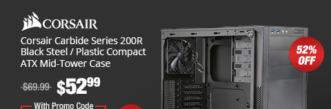 Corsair Carbide Series 200R Black Steel / Plastic Compact ATX Mid-Tower Case