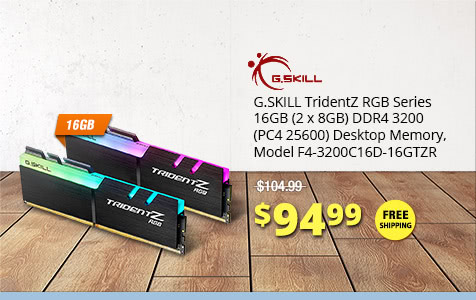 G.SKILL TridentZ RGB Series 16GB (2 x 8GB) DDR4 3200 (PC4 25600) Desktop Memory, Model F4-3200C16D-16GTZR