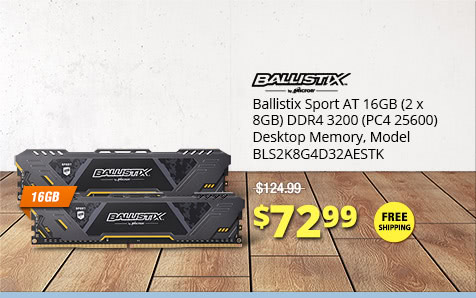 Ballistix Sport AT 16GB (2 x 8GB) DDR4 3200 (PC4 25600) Desktop Memory, Model BLS2K8G4D32AESTK
