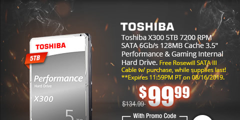 Toshiba X300 5TB 7200 RPM SATA 6Gb/s 128MB Cache 3.5" Performance & Gaming Internal Hard Drive