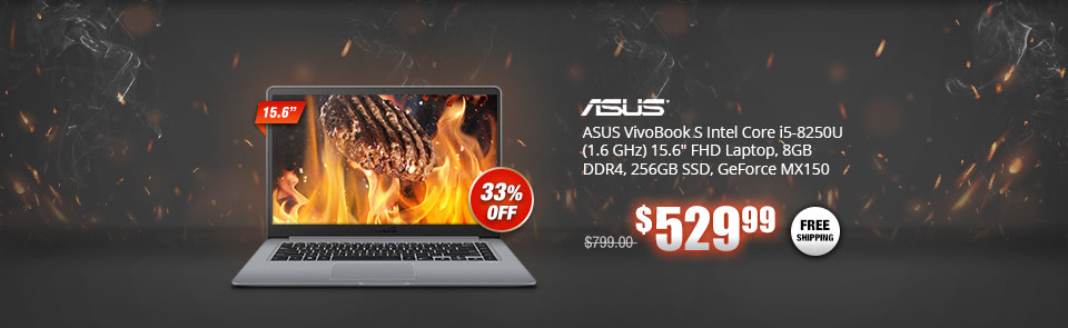 ASUS VivoBook S Intel Core i5-8250U (1.6 GHz) 15.6" FHD Laptop, 8GB DDR4, 256GB SSD, GeForce MX150