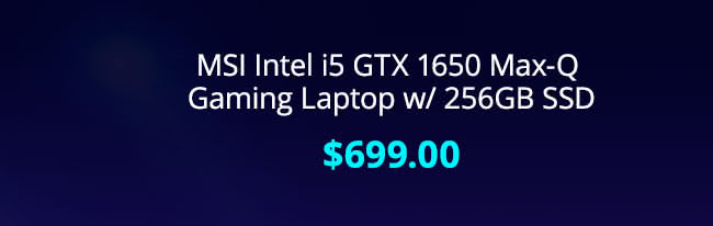 $699.00 MSI Intel i5 GTX 1650 Max-Q Gaming Laptop w/ 256GB SSD