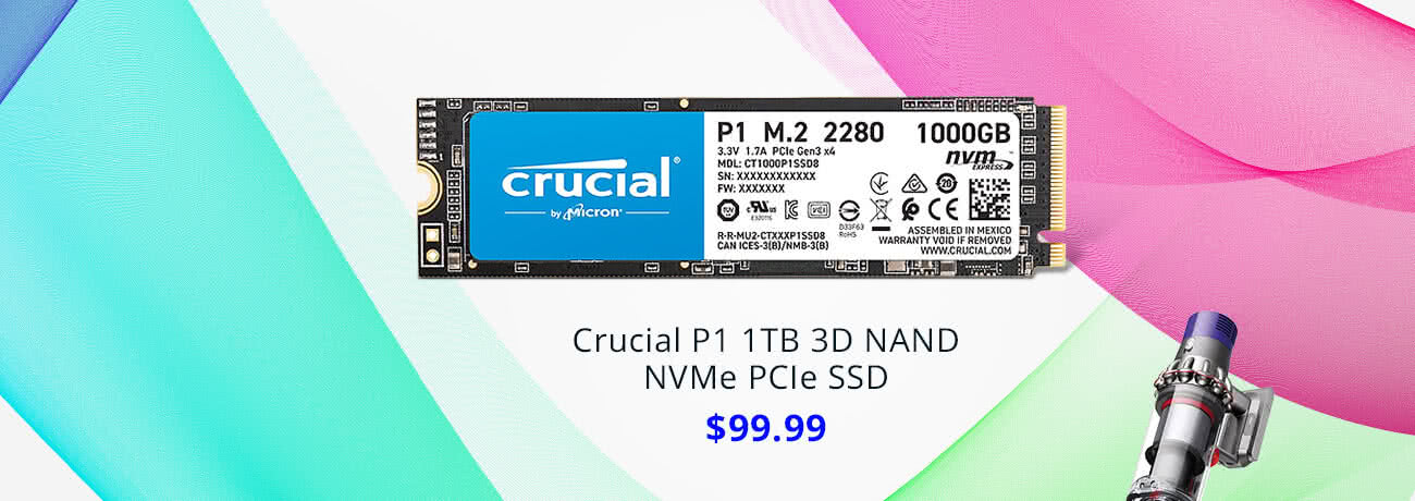 $99.99 Crucial P1 1TB 3D NAND NVMe PCIe SSD