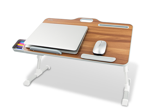 Laptop Bed Tray Table, Kavalan Portable Standing Desk, Foldable Laptop Bed Stand w/Top Handle, Storage Drawer & Phone/Pen Slot, Lap Desk for Working, Eating, Reading on Bed, Sofa & Couch, Walnut