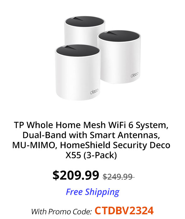 TP Whole Home Mesh WiFi 6 System, Dual-Band with Smart Antennas, MU-MIMO, HomeShield Security Deco X55 (3-Pack)