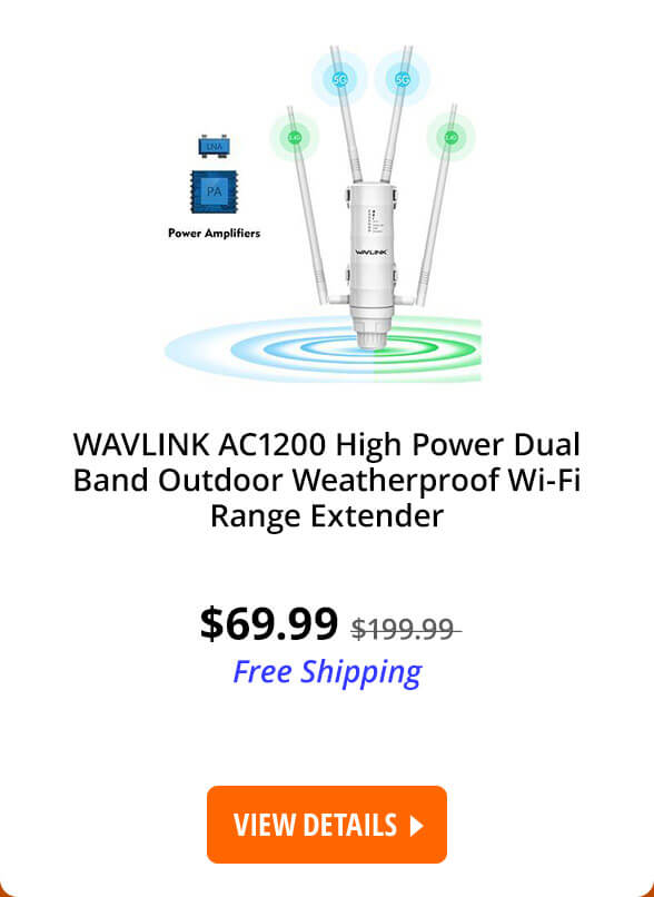 WAVLINK AC1200 High Power Dual Band Outdoor Weatherproof Wi-Fi Range Extender