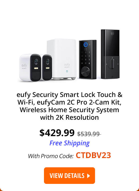 eufy Security Smart Lock Touch & Wi-Fi, eufyCam 2C Pro 2-Cam Kit, Wireless Home Security System with 2K Resolution