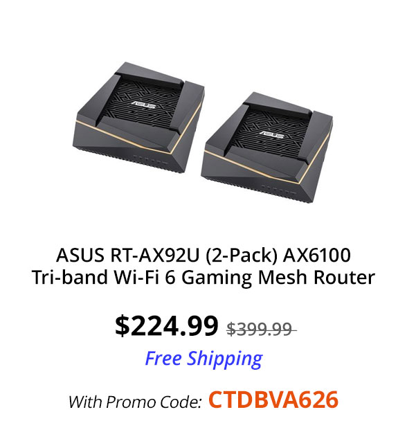 ASUS RT-AX92U (2 Pack) AX6100 Tri-Band Wi-Fi 6 Gaming Mesh Router