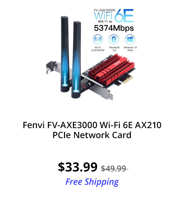 Fenvi FV-AXE3000 Wi-Fi 6E AX210 PCIe Network Card