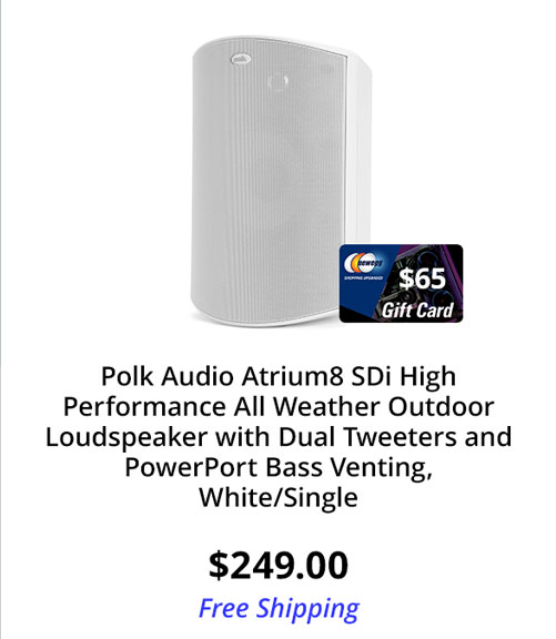 Polk Audio Atrium8 SDi High Performance All Weather Outdoor Loudspeaker with Dual Tweeters and PowerPort Bass Venting, White/Single