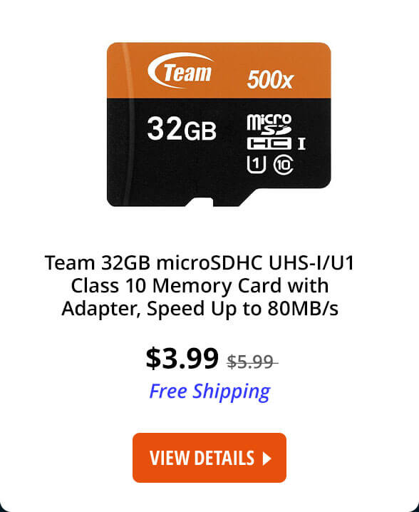 Team 32GB microSDHC UHS-I/U1 Class 10 Memory Card with Adapter, Speed Up to 80MB/s