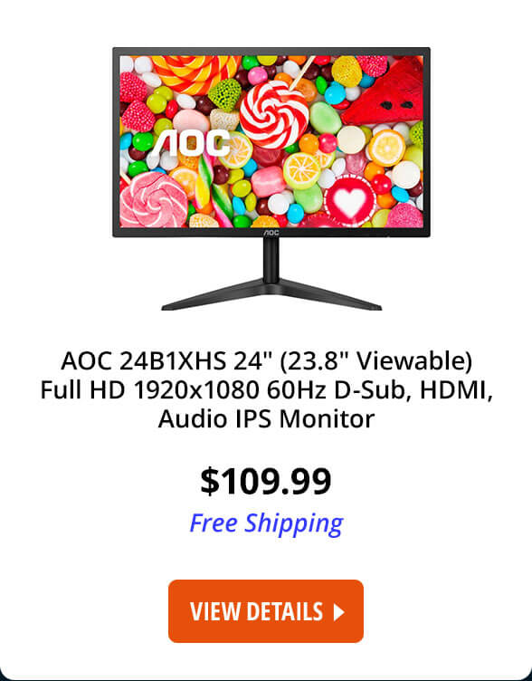 AOC 24B1XHS 24" (23.8" Viewable) Full HD 1920x1080 60Hz D-Sub, HDMI, Audio IPS Monitor