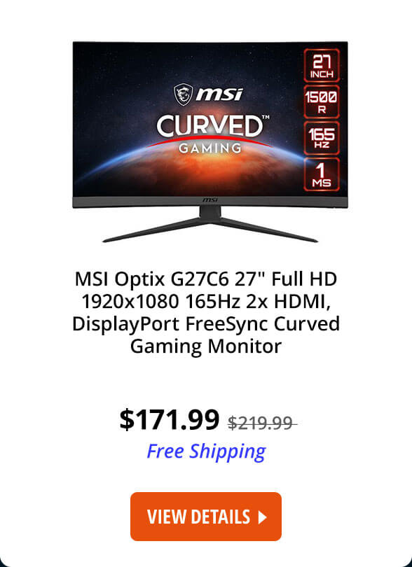 MSI Optix G27C6 27" Full HD 1920x1080 165Hz 2x HDMI, DisplayPort FreeSync Curved Gaming Monitor