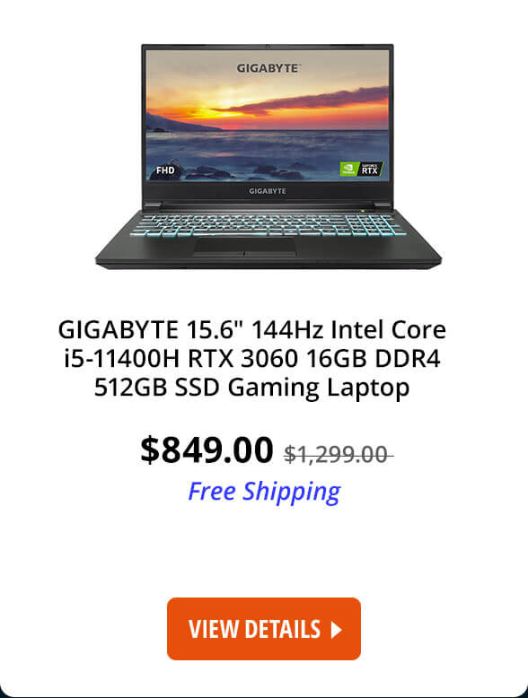 GIGABYTE 15.6" 144Hz Intel Core i5-11400H RTX 3060 16GB DDR4 512GB SSD Gaming Laptop