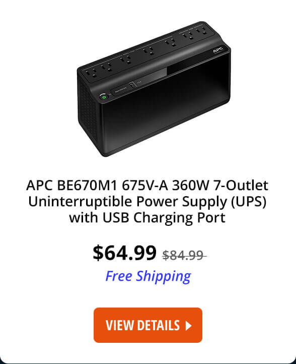 APC BE670M1 675 VA 360 Watts 7 Outlets Uninterruptible Power Supply (UPS) with USB Charging Port