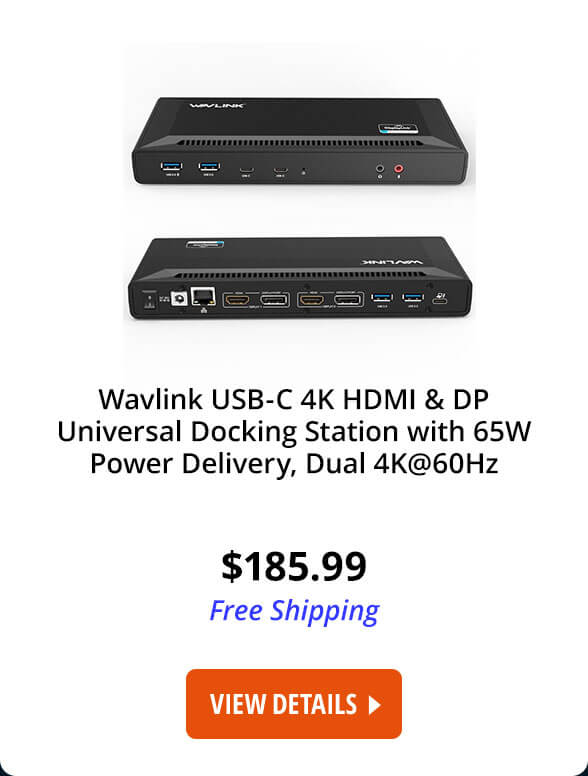 Wavlink USB-C 4K HDMI & DP Universal Docking Station with 65W Power Delivery, Dual 4K@60Hz