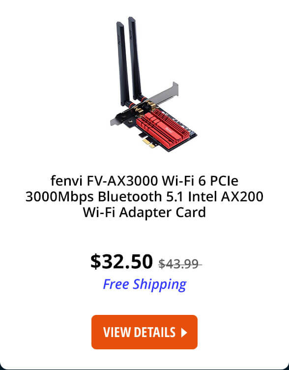 fenvi FV-AX3000 Wi-Fi 6 PCIe 3000Mbps Bluetooth 5.1 Intel AX200 Wi-Fi Adapter Card