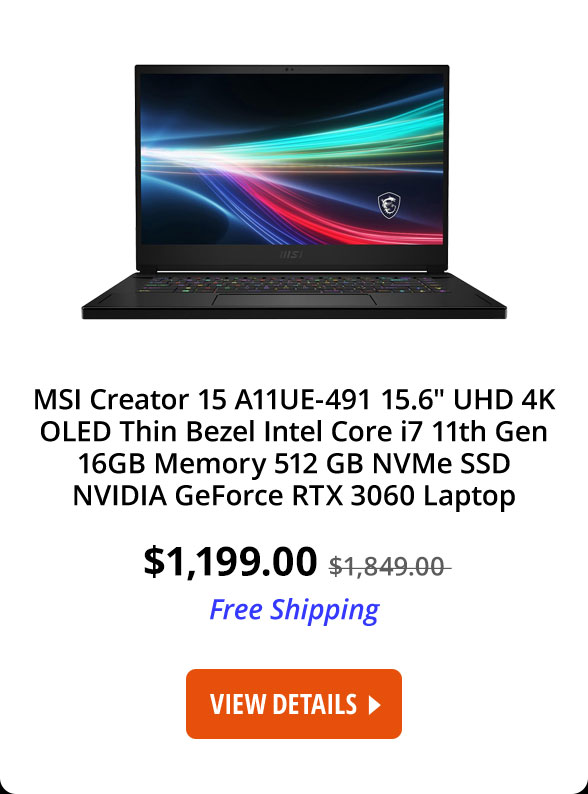 MSI Creator 15 A11UE-491 15.6" UHD 4K OLED Thin Bezel Intel Core i7 11th Gen