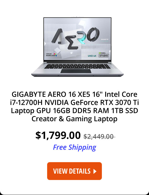 GIGABYTE AERO 16 XE5 - 16" 4K/UHD+ Samsung AMOLED - Intel Core i7-12700H