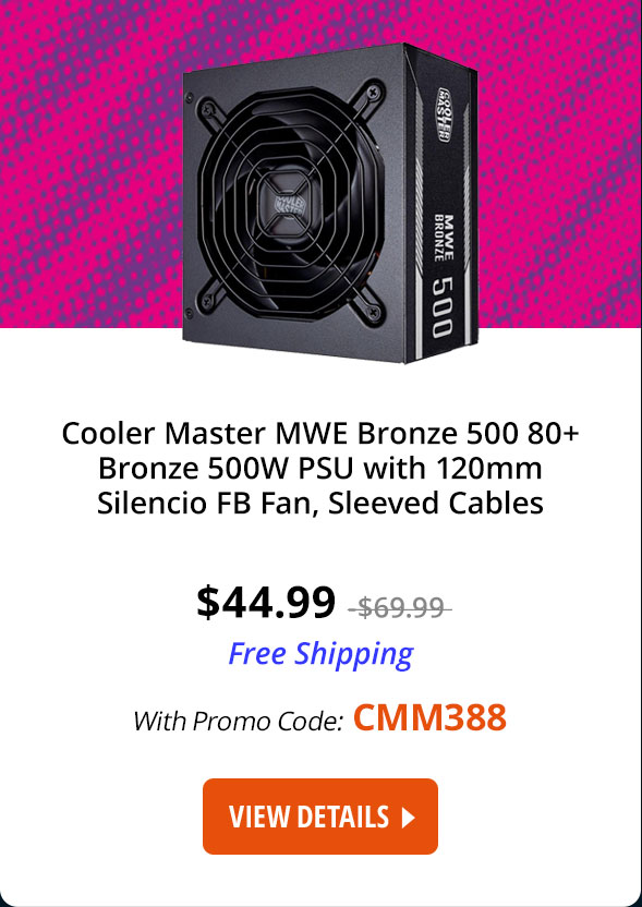 Cooler Master MWE Bronze 500 80+ Bronze 500W PSU with 120mm Silencio FB Fan