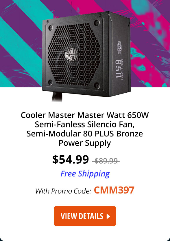 Cooler Master Master Watt 650W Semi-Fanless Silencio Fan, Semi-Modular 80 PLUS Bronze Power Supply