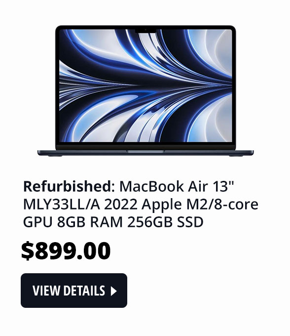 Refurbished: MacBook Air 13" MLY33LL/A 2022 Apple M2/8-core GPU 8GB RAM 256GB SSD