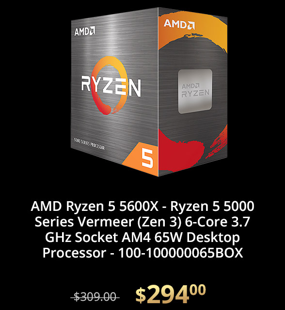 AMD Ryzen 5 5600X - Ryzen 5 5000 Series Vermeer (Zen 3) 6-Core 3.7 GHz Socket AM4 65W Desktop Processor - 100-100000065BOX