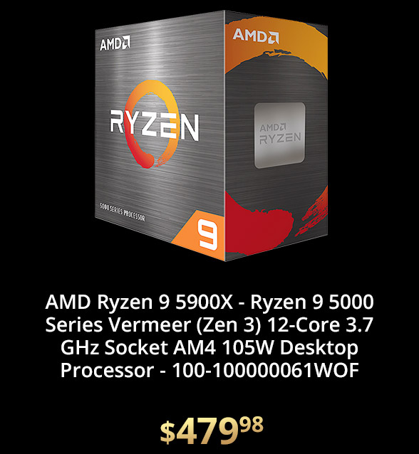 AMD Ryzen 9 5900X - Ryzen 9 5000 Series Vermeer (Zen 3) 12-Core 3.7 GHz Socket AM4 105W Desktop Processor - 100-100000061WOF