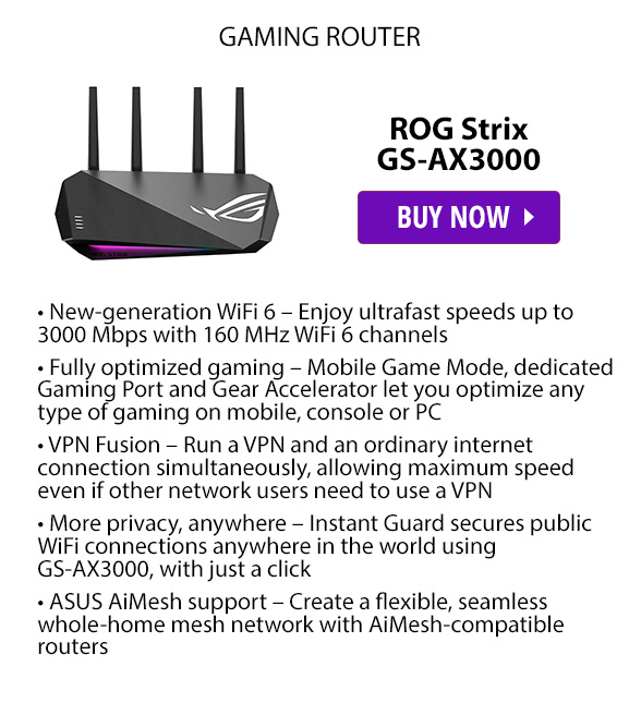 ASUS ROG STRIX AX3000 WiFi 6 Gaming Router (GS-AX3000) - Dual Band Gigabit Wireless Internet Router